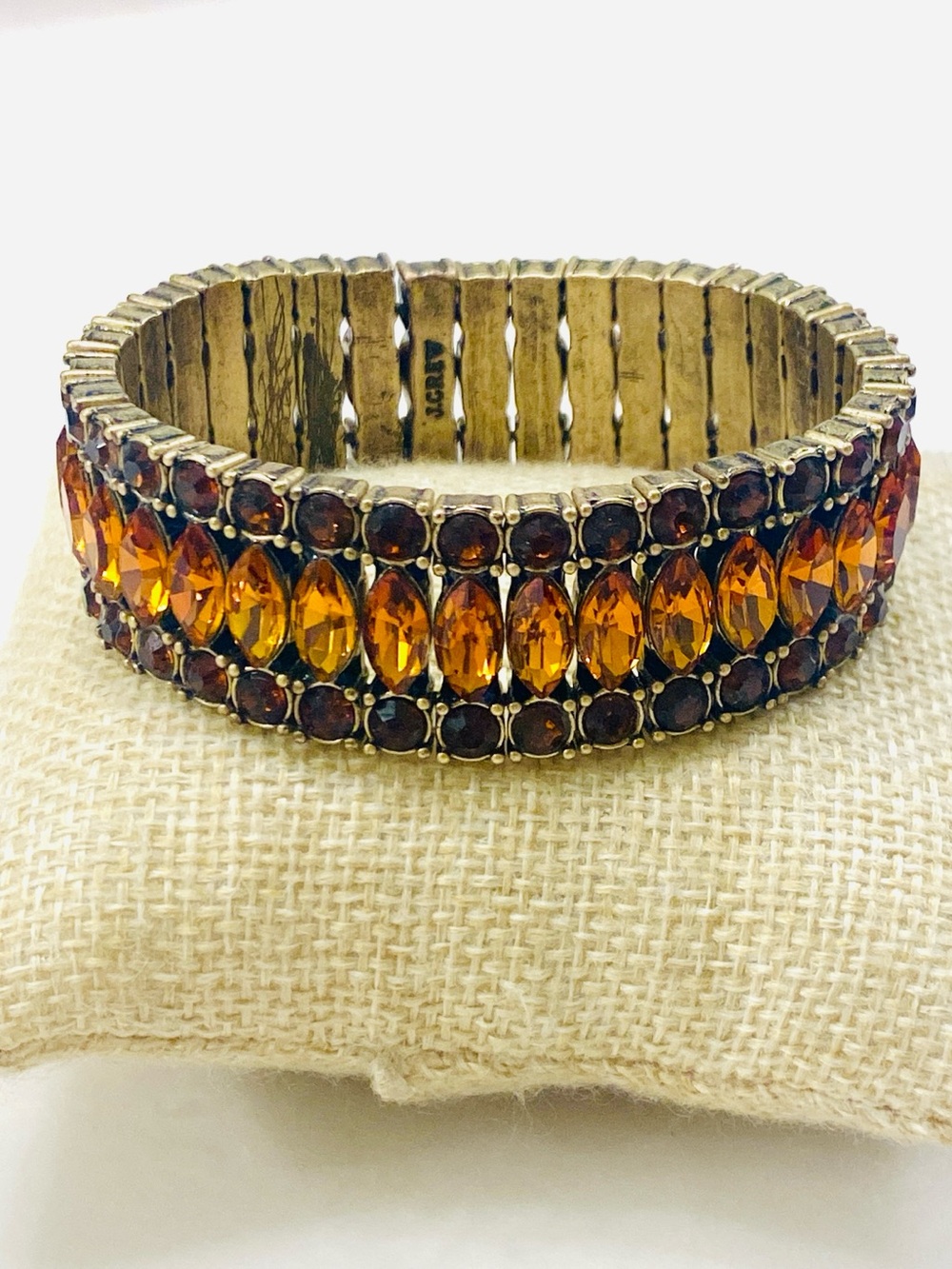 J. Crew Vintage Antique Gold Amber Citrine Crystal Marquise Stretch Bangle 